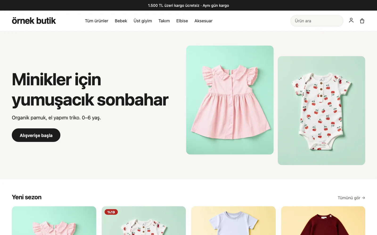 Atalay Shop ile kurulmuş örnek bir mağazanın ana sayfası